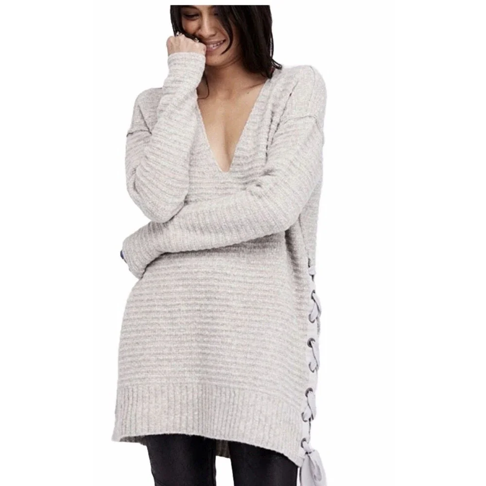 FREE PEOPLE Oversized Fit Sweater Grey Cotton Blend /XS —Missing Lace—